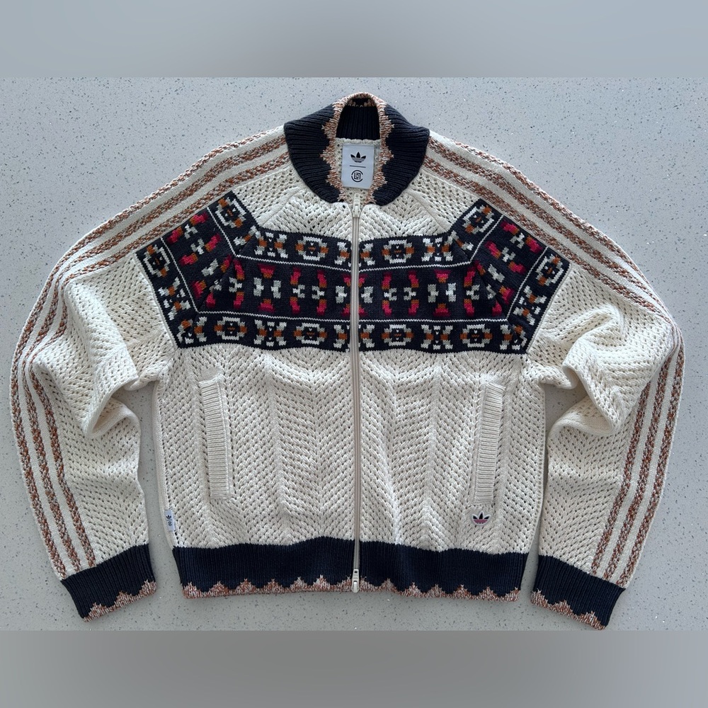 Adidas CLOT Black and Cream Knit Zip-Up Sweater Men’s XS / Women’s S